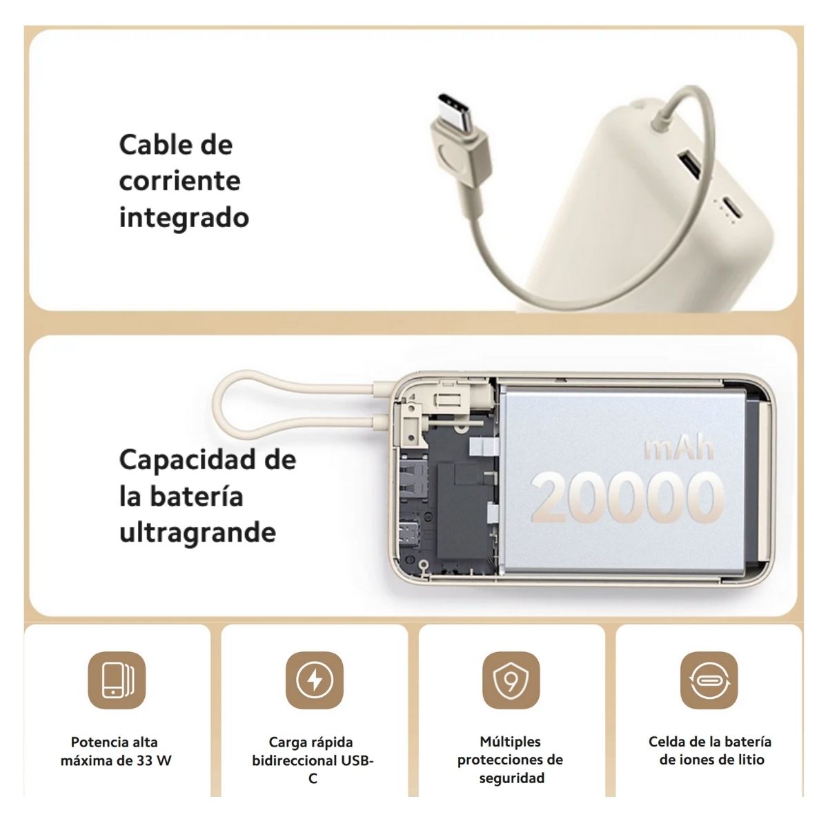 Xiaomi Power Bank 33W 20000 mAh Cable Integrado - imagen 7
