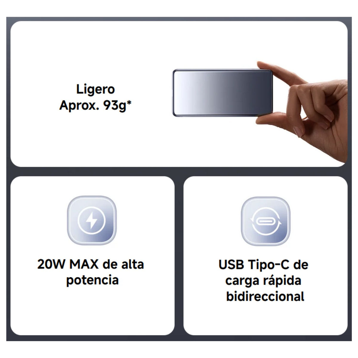Xiaomi Power Bank Ultra Fino 5000 mAh Batería Portátil 20 W - imagen 3