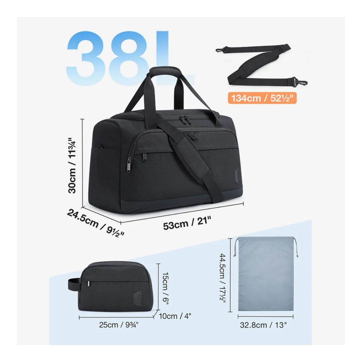 Bagsmart Bolso Fin de Semana 38 L con Neceser y Zapatero