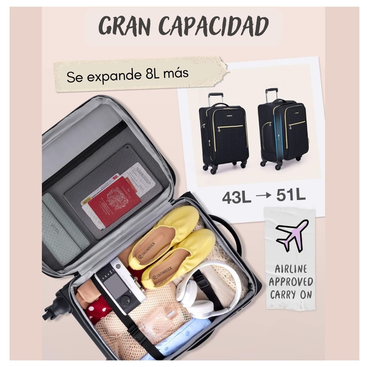 Bagsmart Maleta de Mano Bonchemin Expandible 43L-51L Acolchada