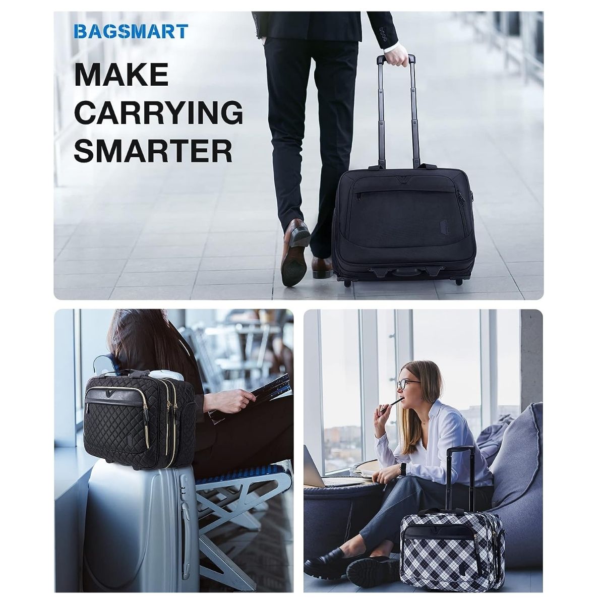 Bagsmart Maletín de Viaje con Ruedas Acolchado Notebook 17,3″