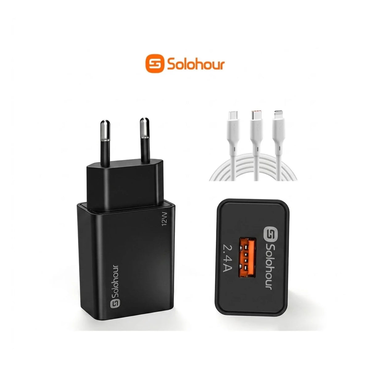 Solohour Cargador Carga Rápida 12W Kit USB-A to USB-C 1m Negro - imagen 2