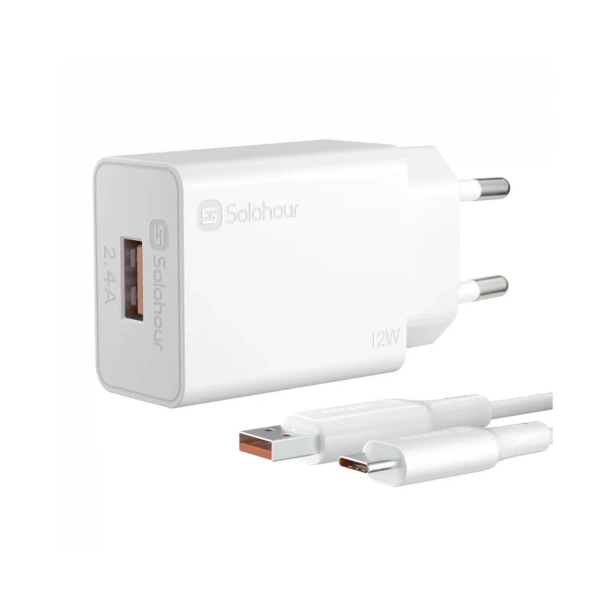 Solohour Cargador Carga Rápida 12W Kit USB-A to USB-C 1m Blanco