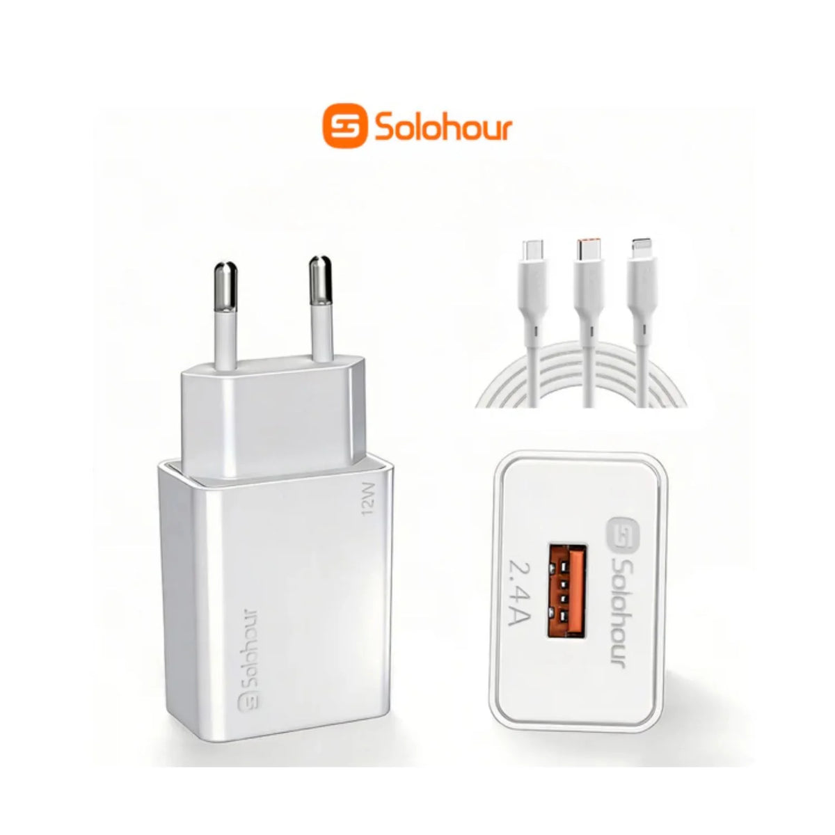 Solohour Cargador Carga Rápida 12W Kit USB-A to USB-C 1m Blanco - imagen 3