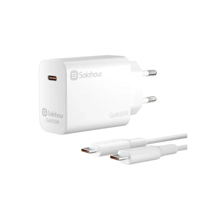 Solohour Cargador Carga Rápida GAN 30w kit 1m USB-C Blanco