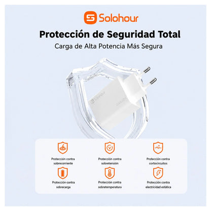 Solohour Cargador Carga Rápida GAN 30w kit 1m USB-C Blanco - imagen 3