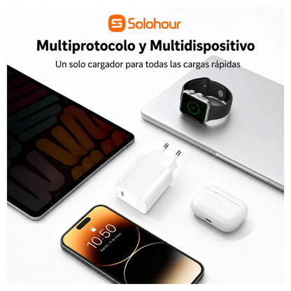 Solohour Cargador Carga Rápida GAN 30w kit 1m USB-C Blanco - imagen 5
