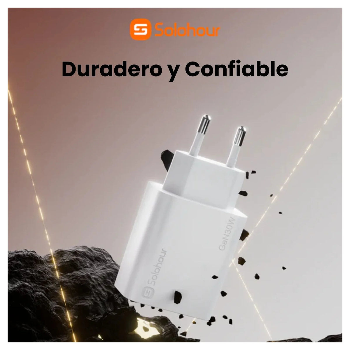 Solohour Cargador Carga Rápida GAN 30w kit 1m USB-C Blanco - imagen 4
