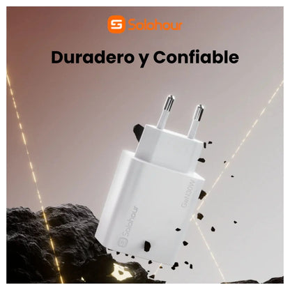 Solohour Cargador Carga Rápida GAN 30w kit 1m USB-C Blanco - imagen 4