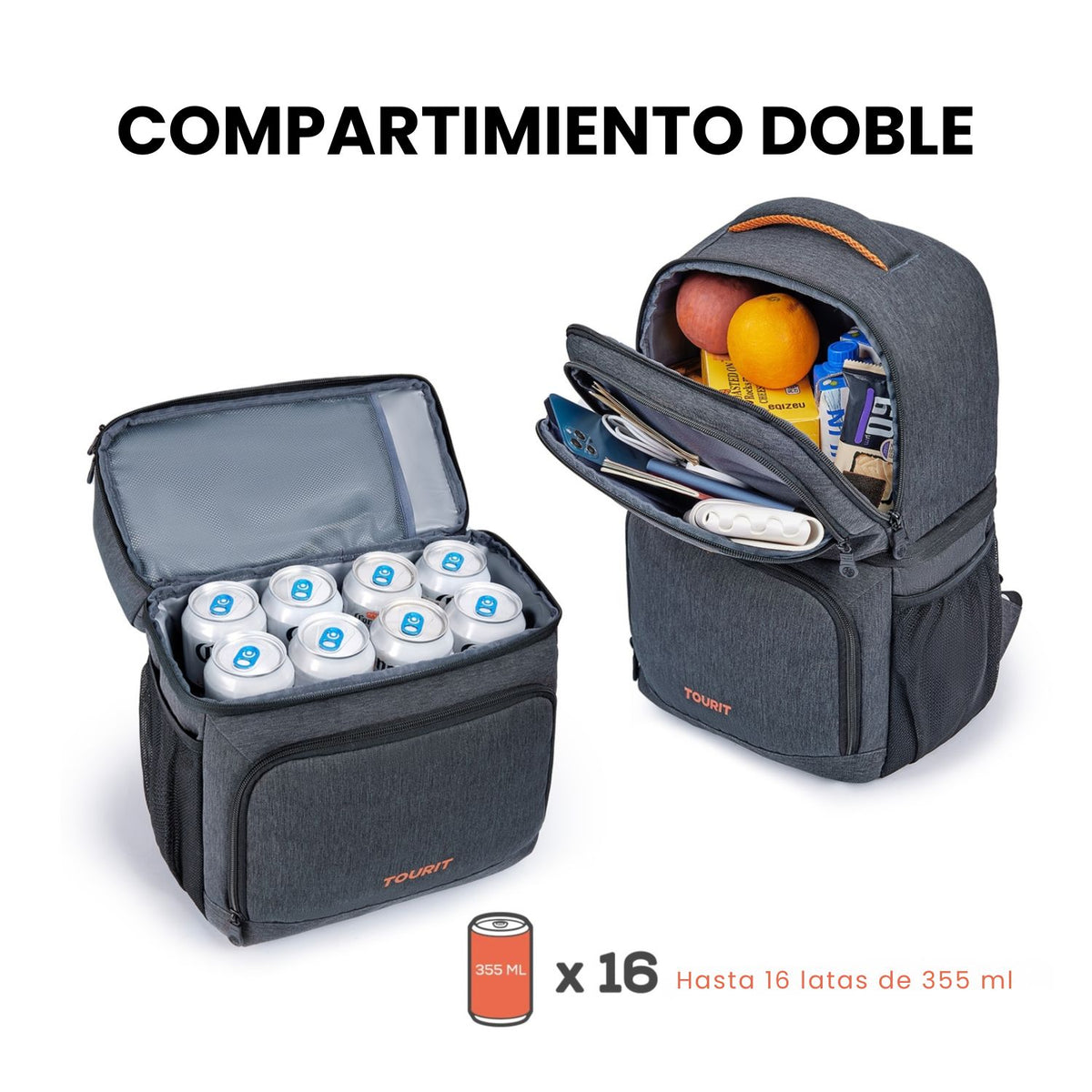 Tourit Mochila Térmica Double Deck 30 latas 28L Impermeable