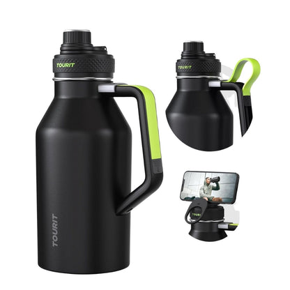 Tourit Botella de Agua Térmica Deportiva Anti Derrames con Asa 64oz