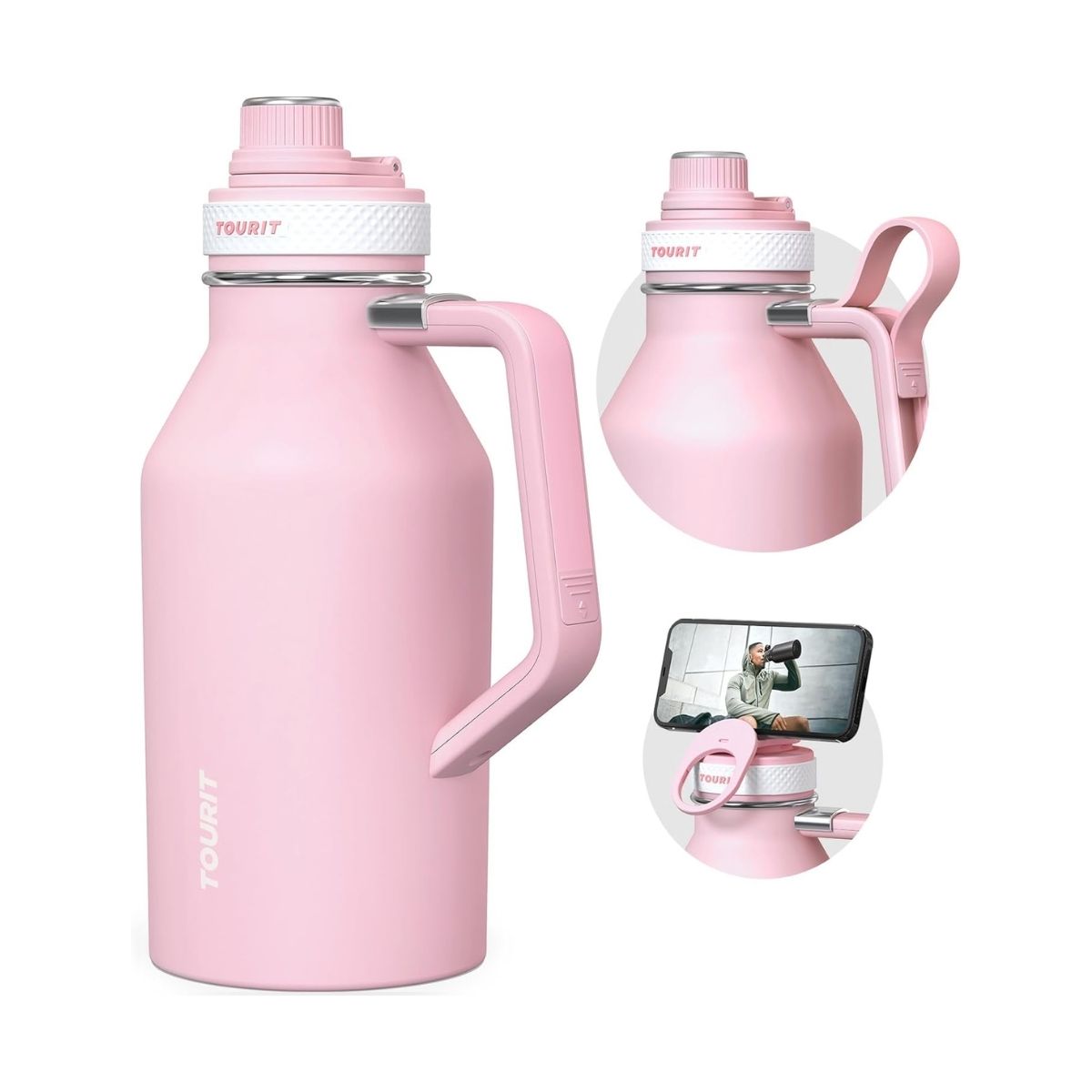 Tourit Botella de Agua Térmica Deportiva Anti Derrames con Asa 64oz