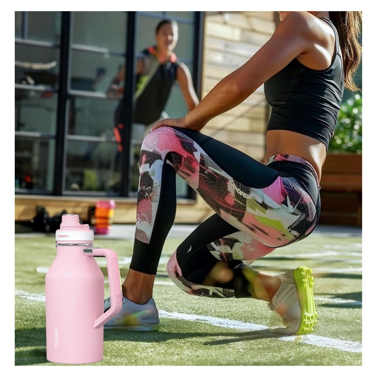 Tourit Botella de Agua Térmica Deportiva Anti Derrames con Asa 64oz